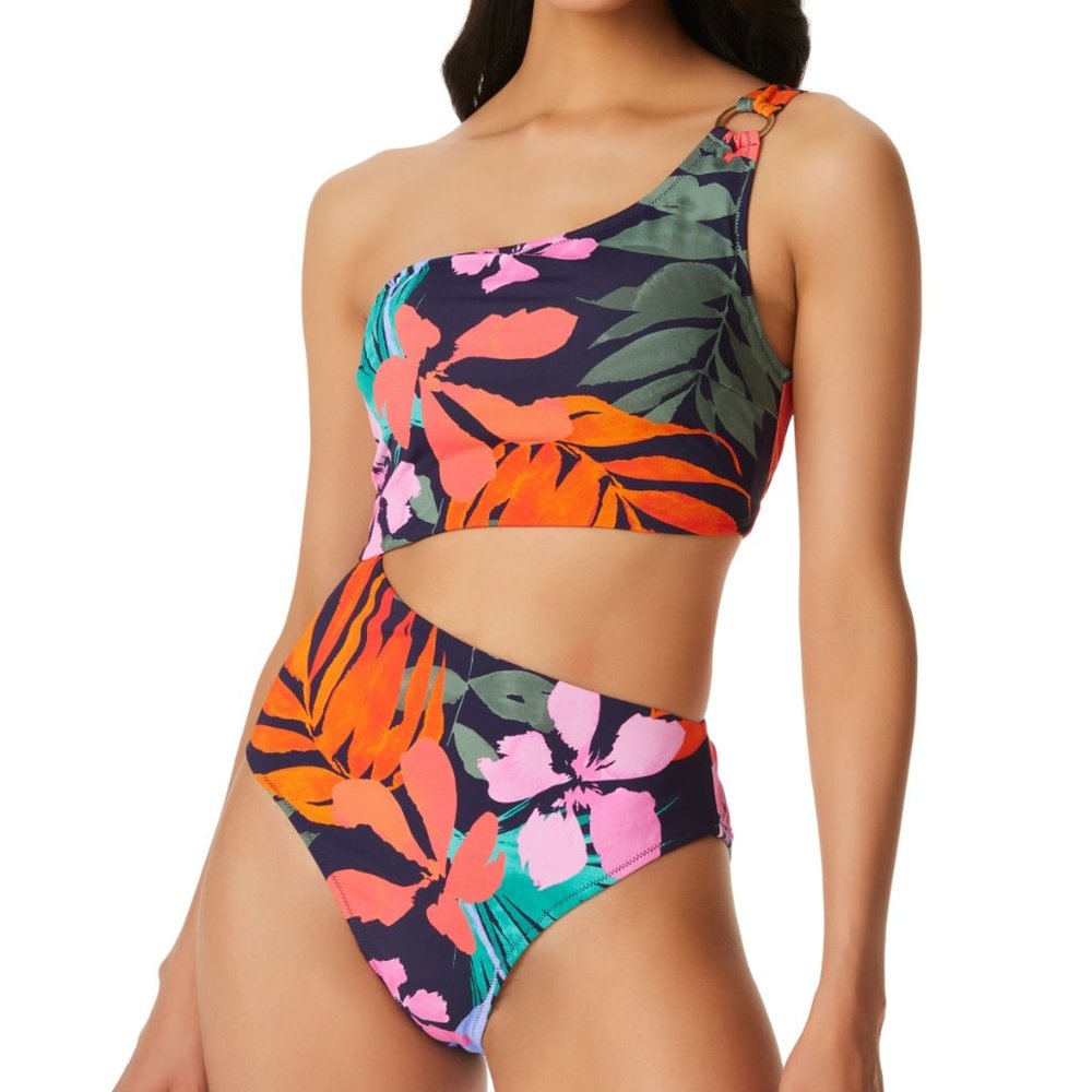 NWT! Jessica Simpson Multi Color Tropical Cutout One Piece Swimsuit NEW!